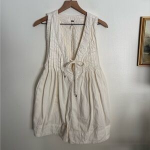 Free People Boho Ecru Webster Romper Cream Pleated Relaxed Women’s Small NWOT